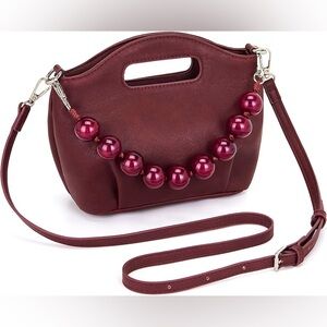 Elegant Burgundy Handbag with Beaded Detail